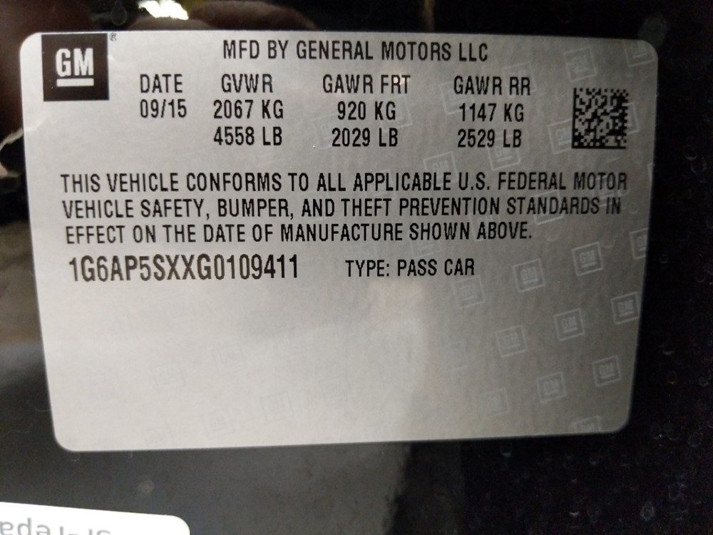 2016 Cadillac CTS - VIN Plate