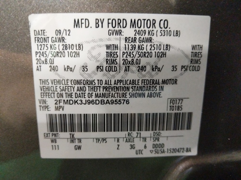 2013 Ford Edge - VIN Plate