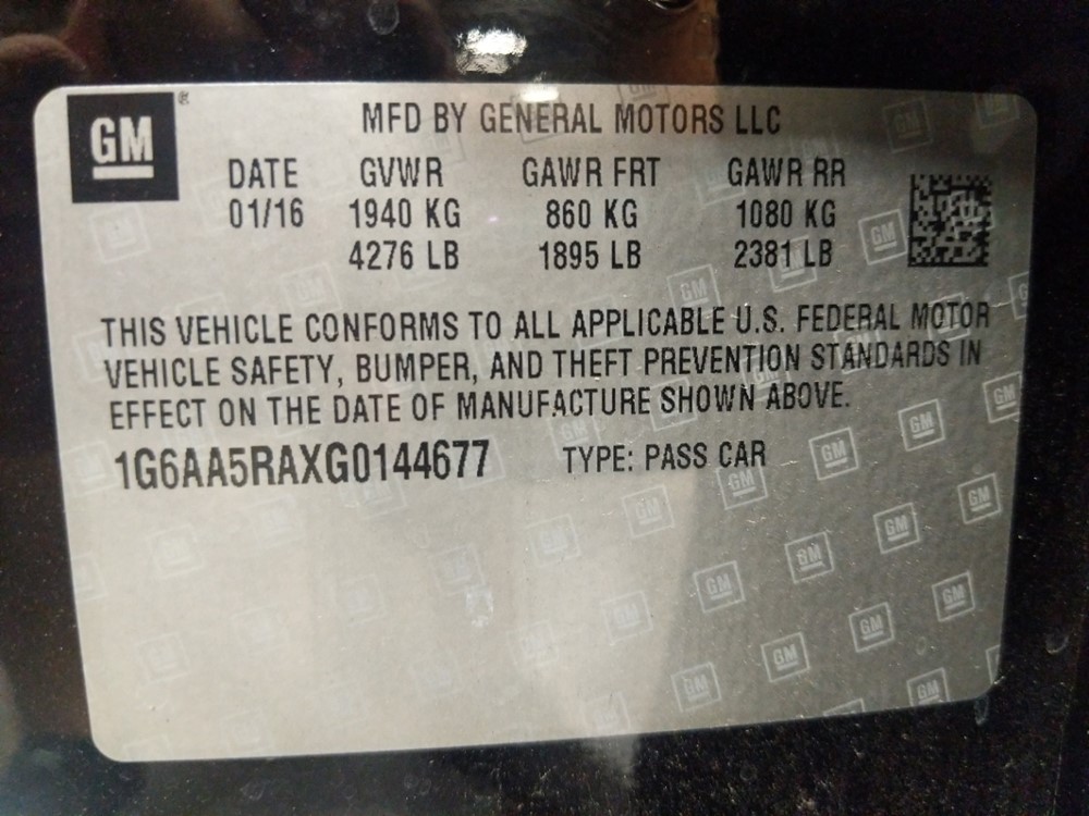 2016 Cadillac ATS - VIN Plate
