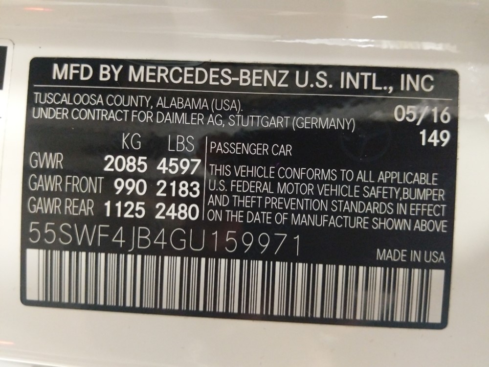 2016 Mercedes-Benz C300 - VIN Plate