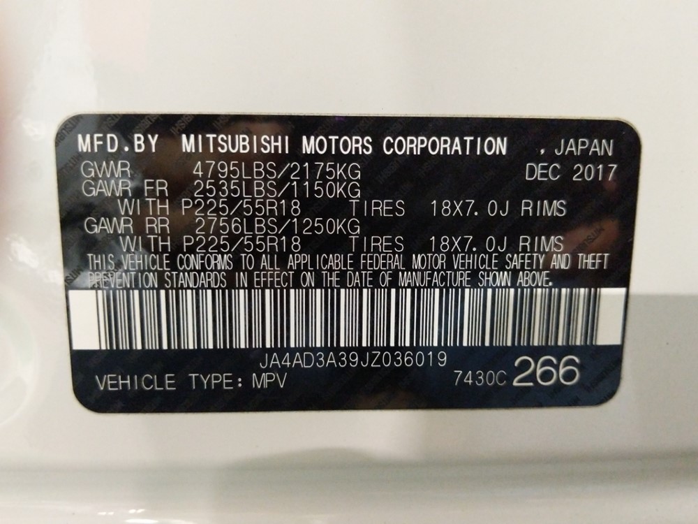 2018 Mitsubishi Outlander - VIN Plate