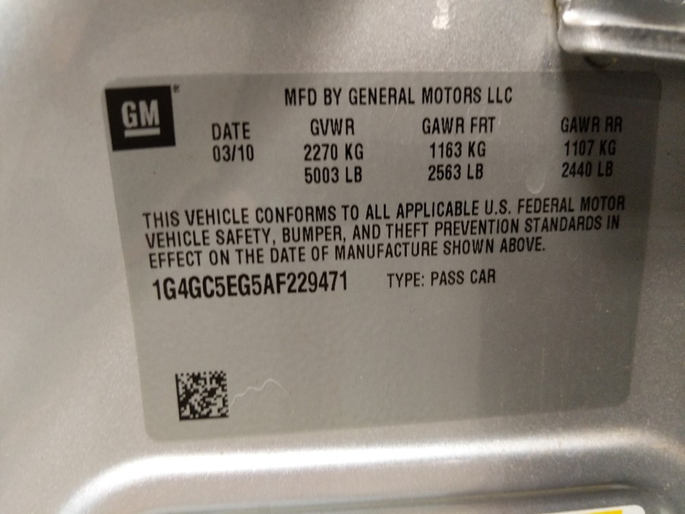 2010 Buick LaCrosse - VIN Plate