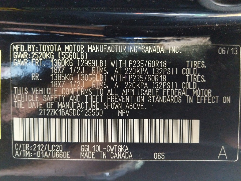 2013 Lexus RX 350 - VIN Plate