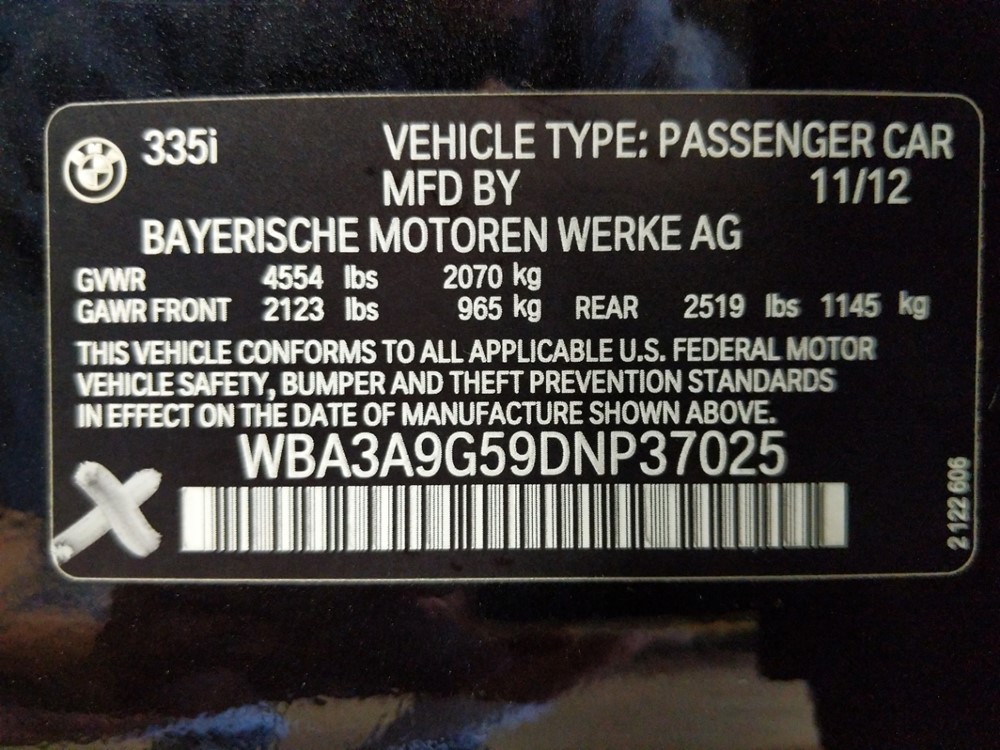 2013 BMW 335i - VIN Plate