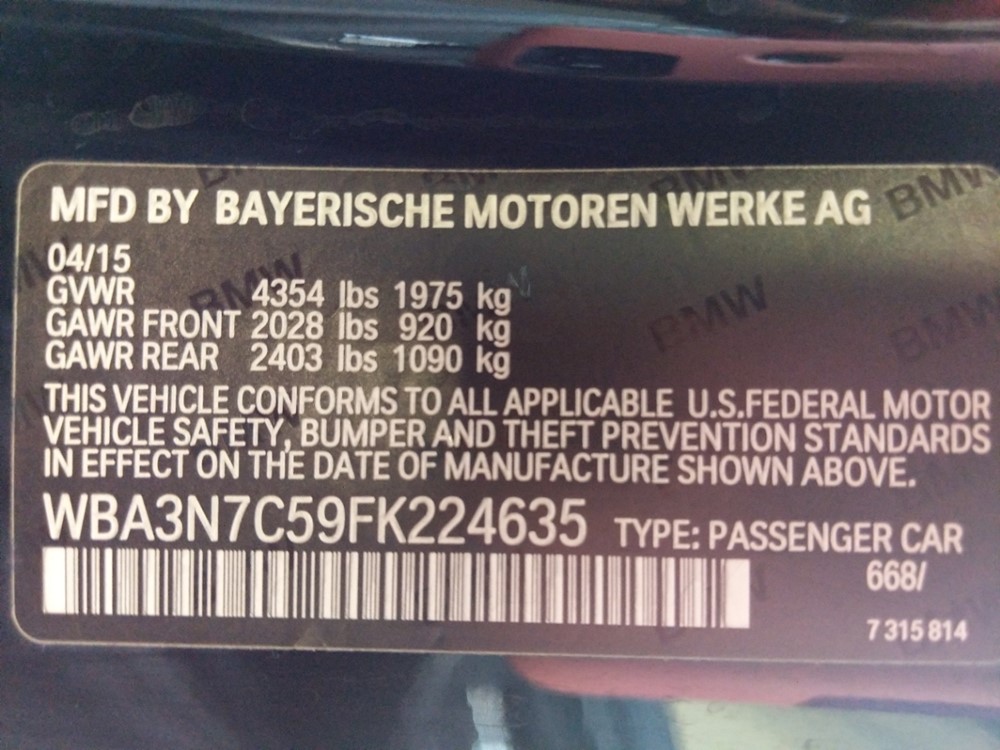 2015 BMW 428i - VIN Plate