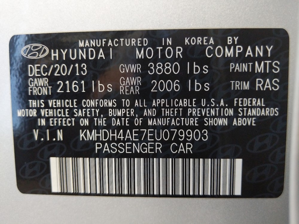 2014 Hyundai Elantra - VIN Plate