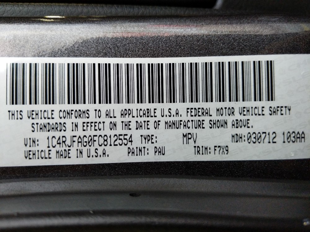 2015 Jeep Grand Cherokee - VIN Plate