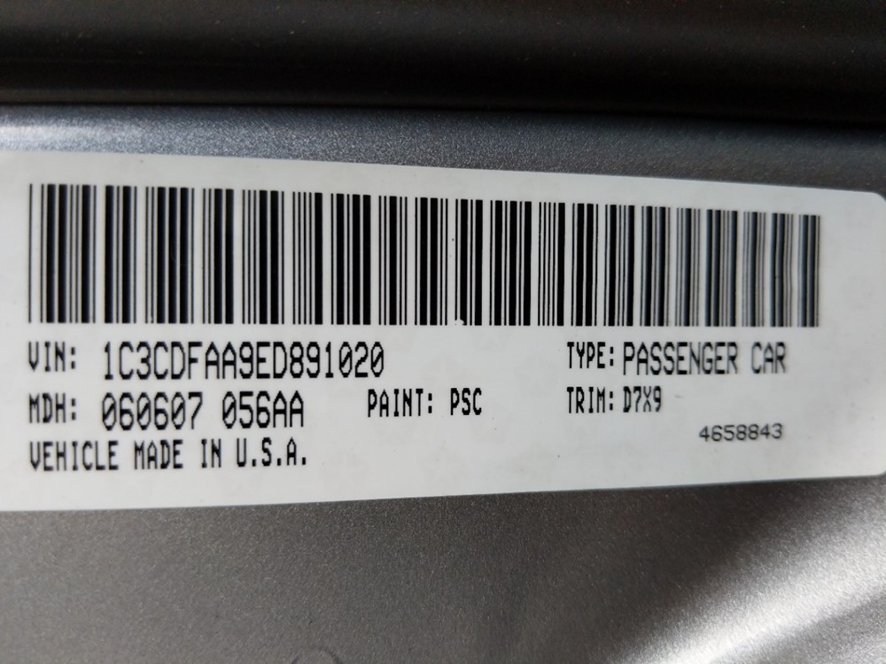 2014 Dodge Dart - VIN Plate