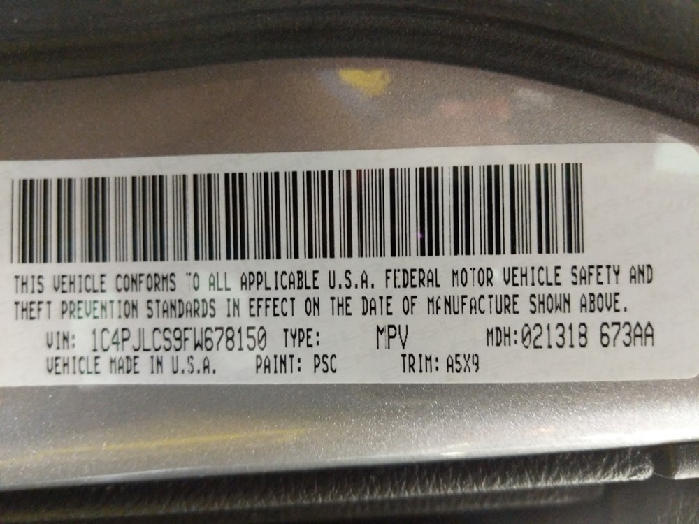 2015 Jeep Cherokee - VIN Plate