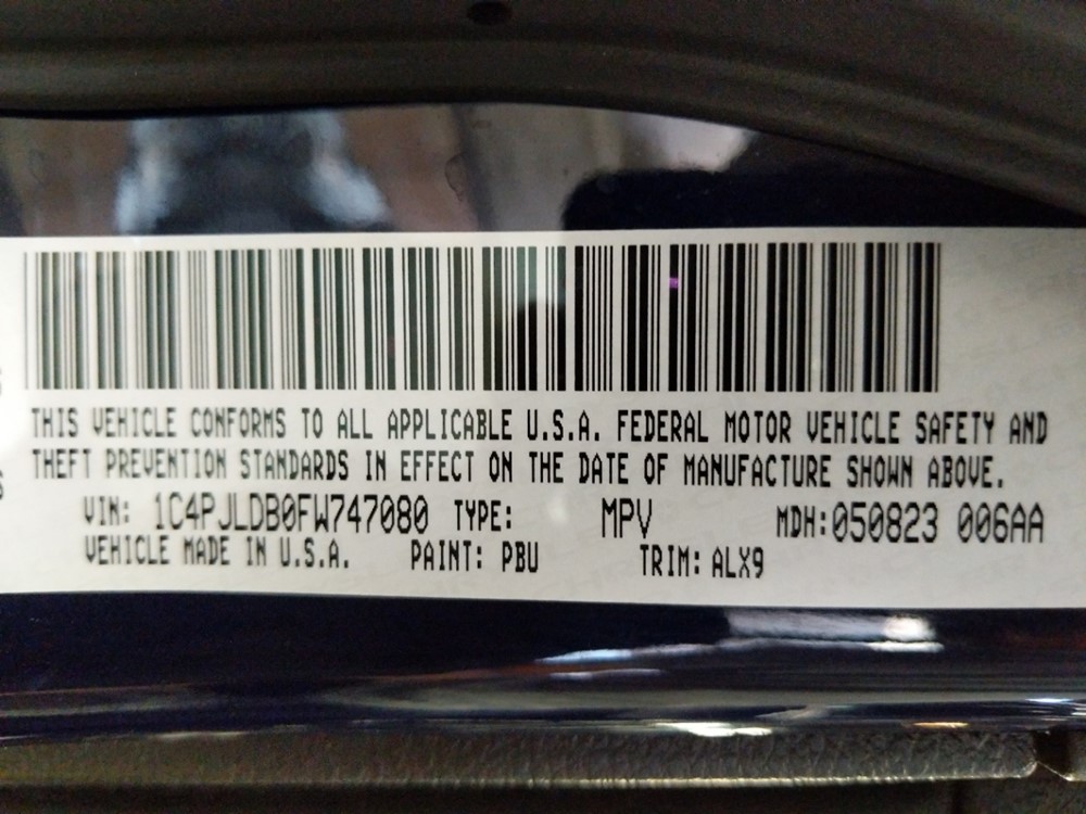2015 Jeep Cherokee - VIN Plate