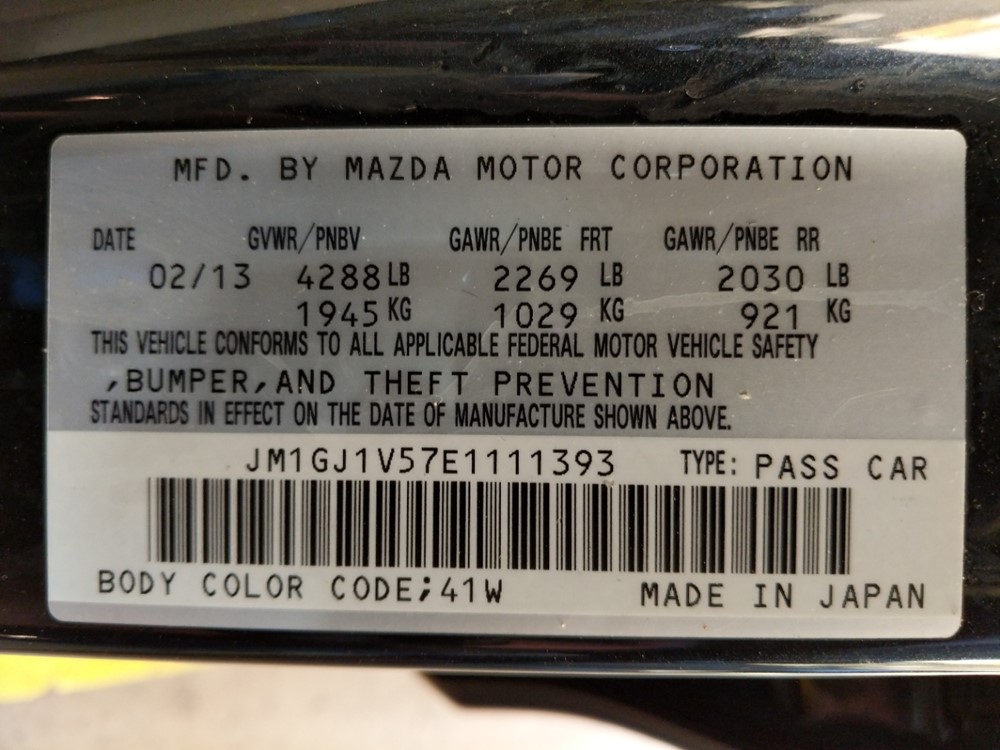 2014 Mazda Mazda6 - VIN Plate