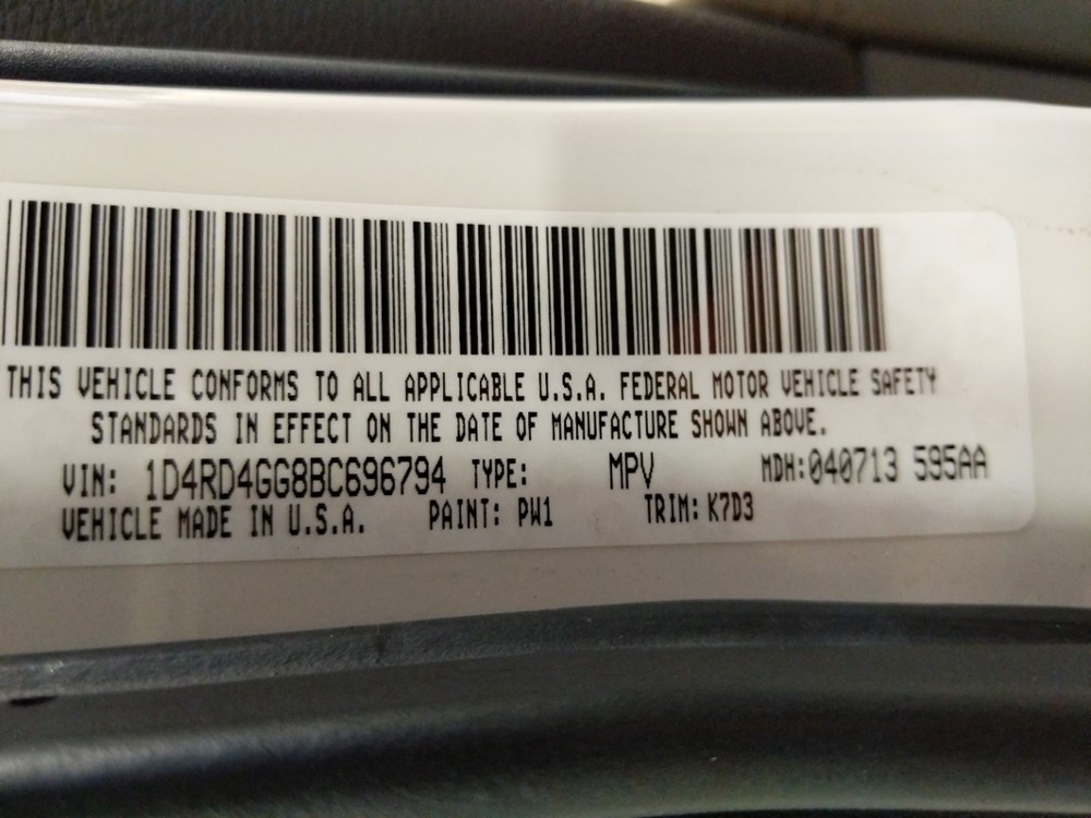 2011 Dodge Durango - VIN Plate