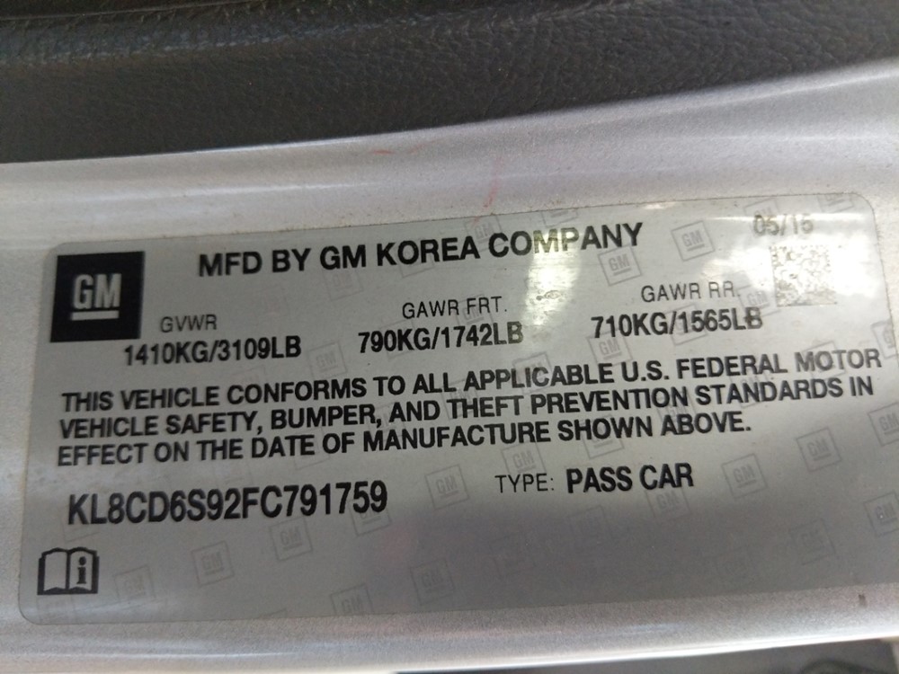 2015 Chevrolet Spark - VIN Plate