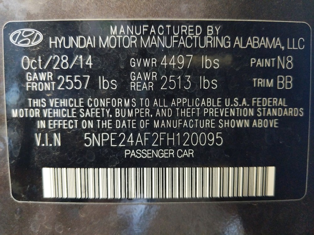 2015 Hyundai Sonata - VIN Plate