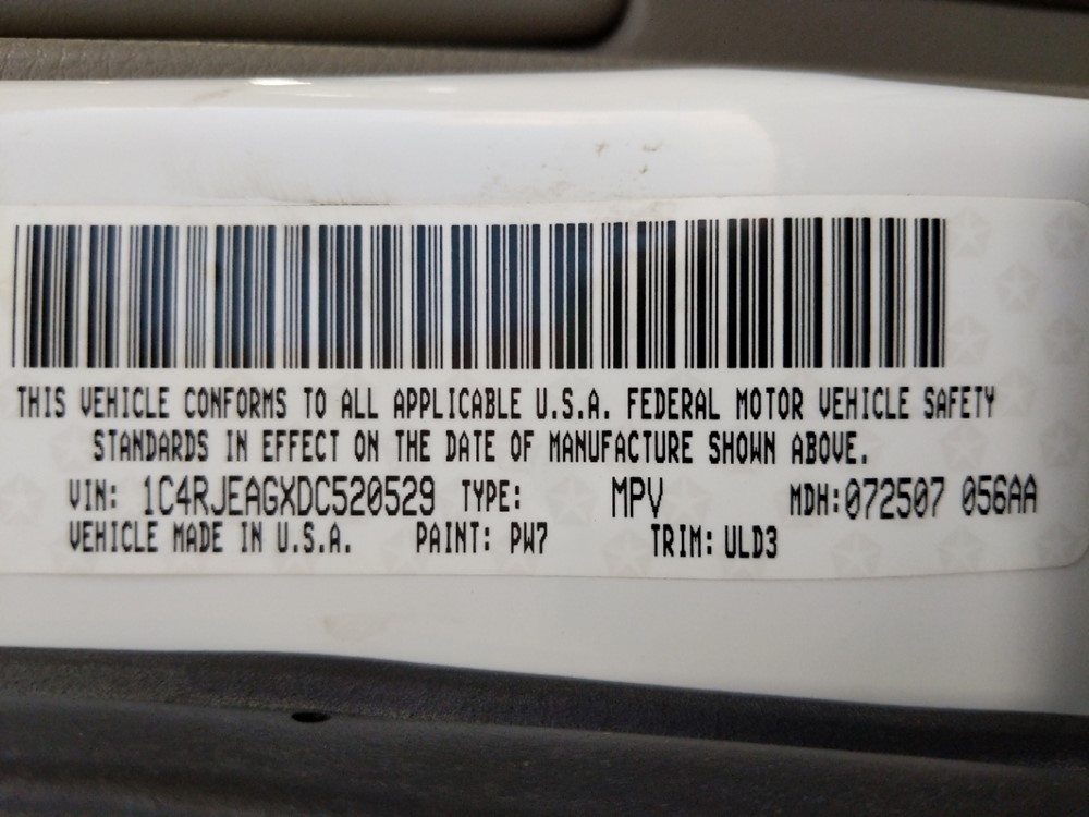 2013 Jeep Grand Cherokee - VIN Plate