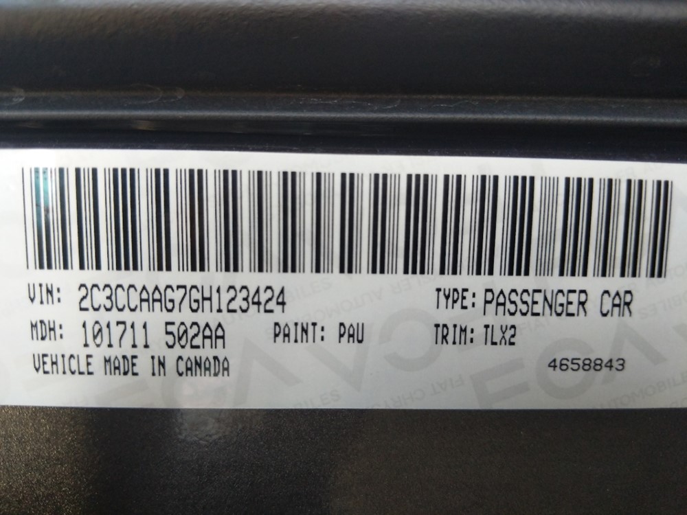 2016 Chrysler 300 - VIN Plate