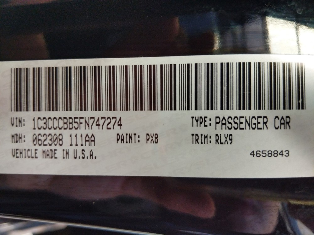 2015 Chrysler 200 - VIN Plate