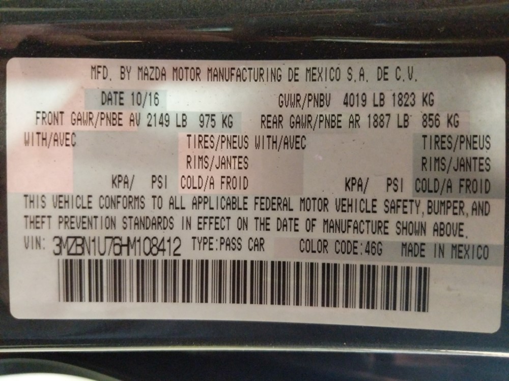 2017 Mazda Mazda3 - VIN Plate