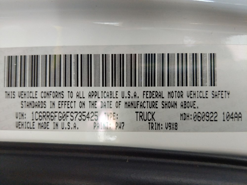 2015 Dodge Ram 1500 - VIN Plate