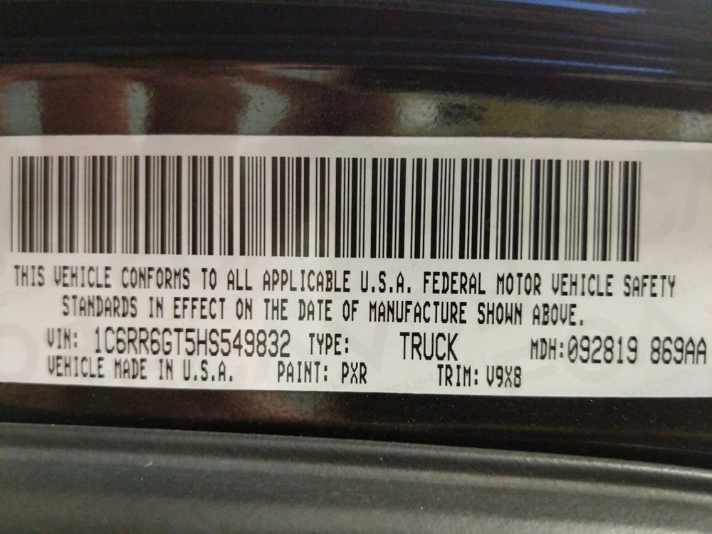 2017 Dodge Ram 1500 - VIN Plate