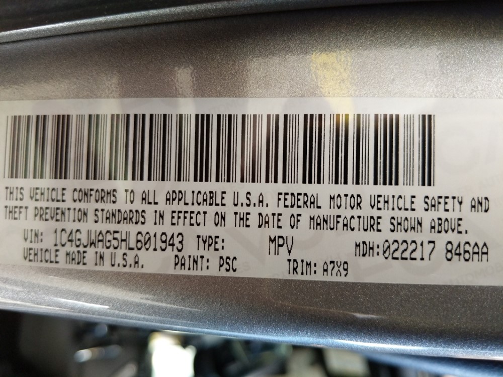 2017 Jeep Wrangler - VIN Plate
