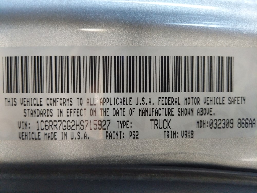 2017 Dodge Ram 1500 - VIN Plate