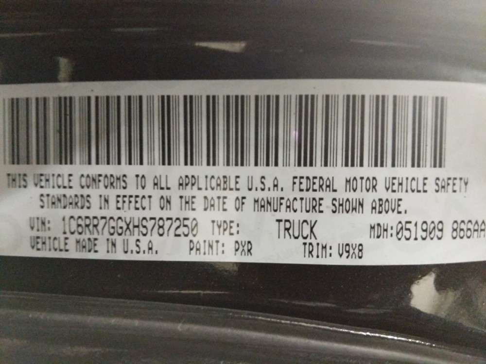 2017 Dodge Ram 1500 - VIN Plate