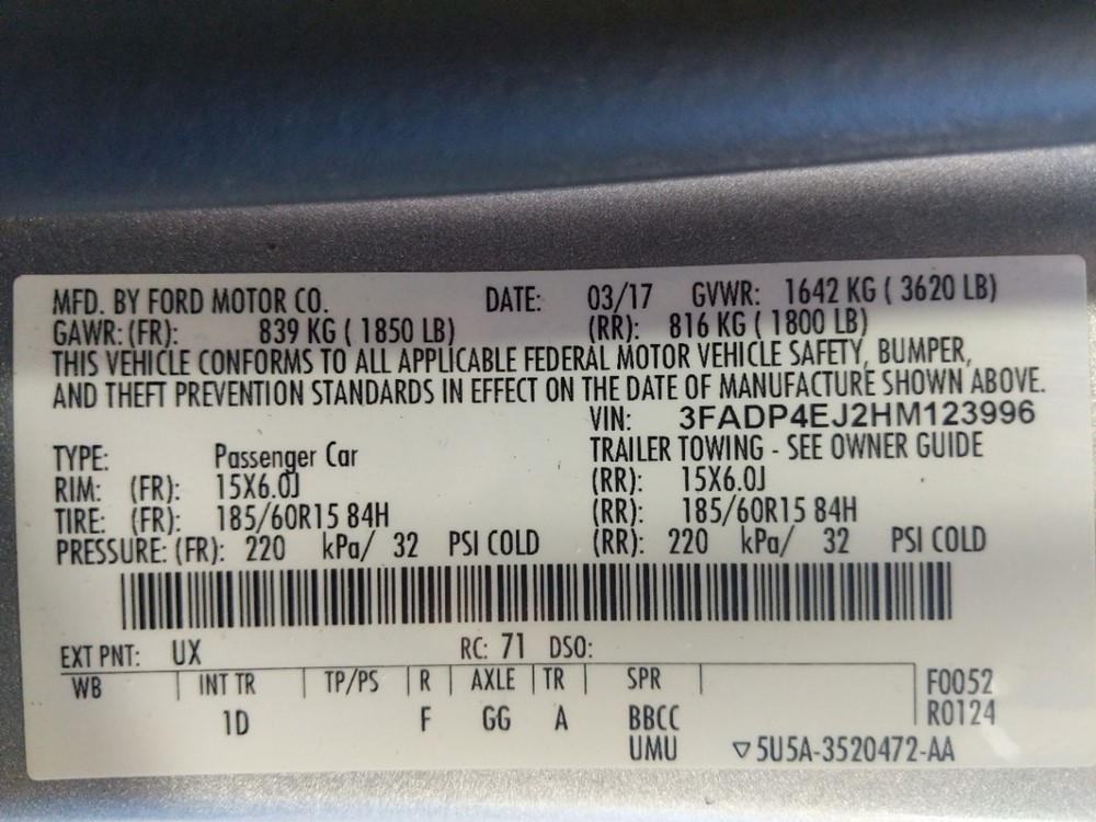 2017 Ford Fiesta - VIN Plate