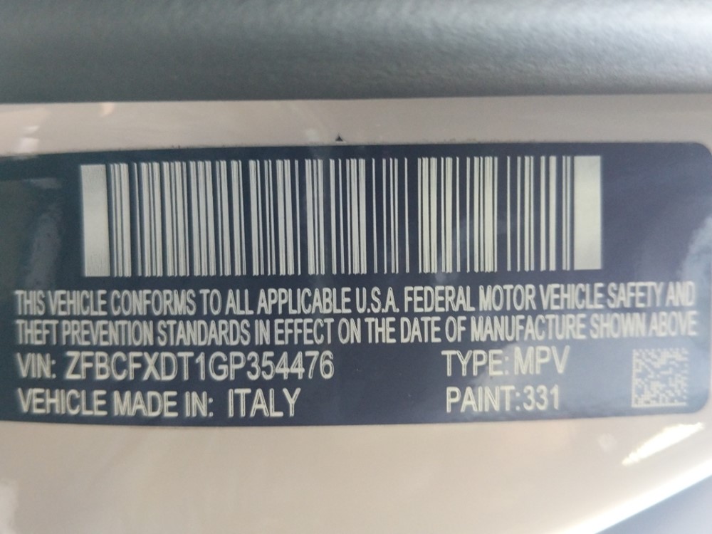 2016 FIAT 500X - VIN Plate