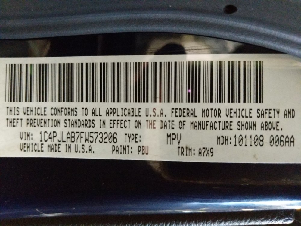 2015 Jeep Cherokee - VIN Plate