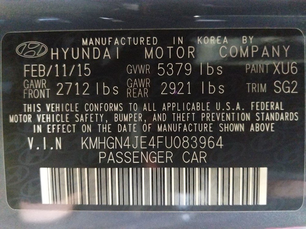 2015 Hyundai Genesis - VIN Plate