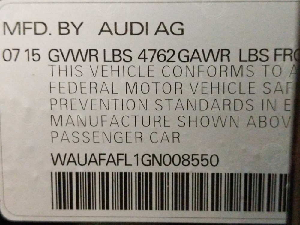 2016 Audi A4 - VIN Plate