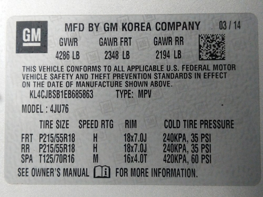 2014 Buick Encore - VIN Plate