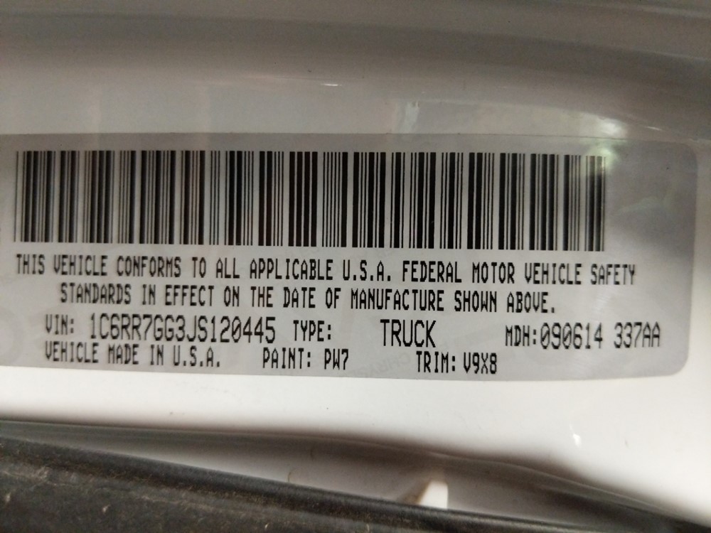 2018 Dodge Ram 1500 - VIN Plate