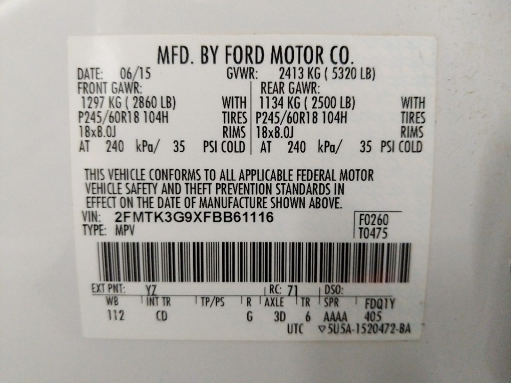 2015 Ford Edge - VIN Plate