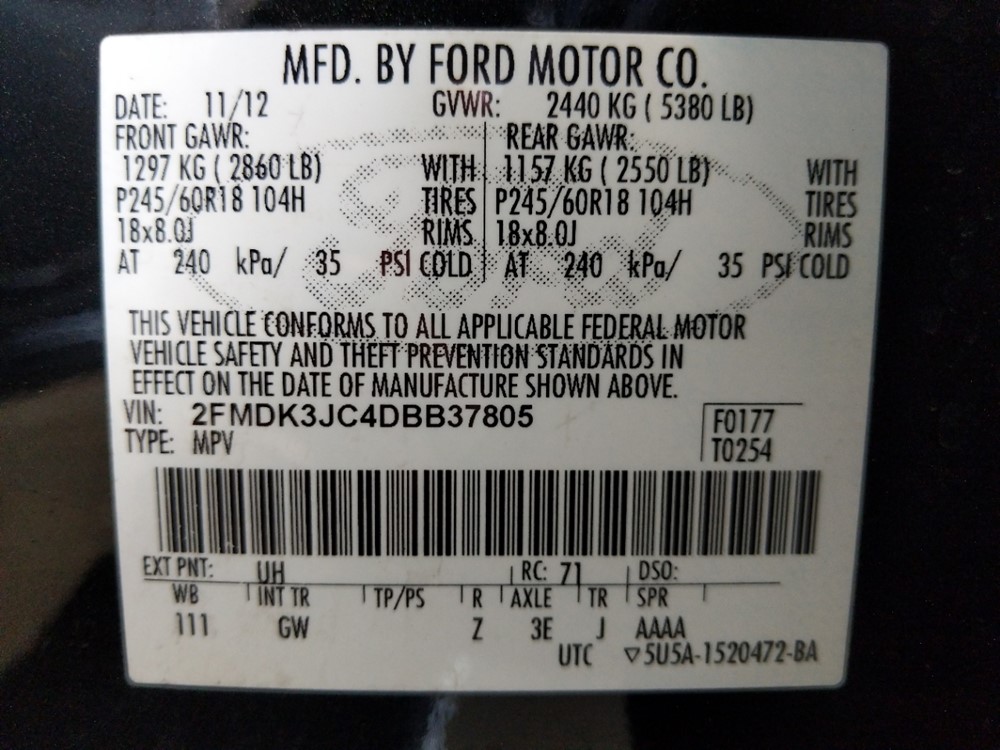 2013 Ford Edge - VIN Plate