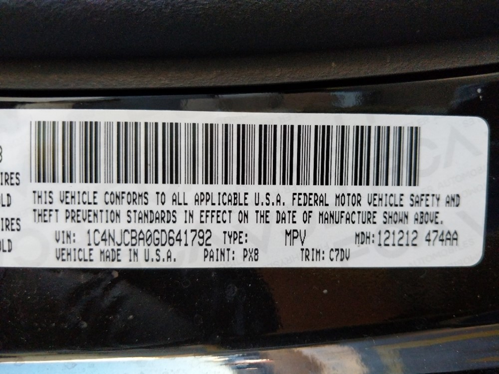2016 Jeep Compass - VIN Plate