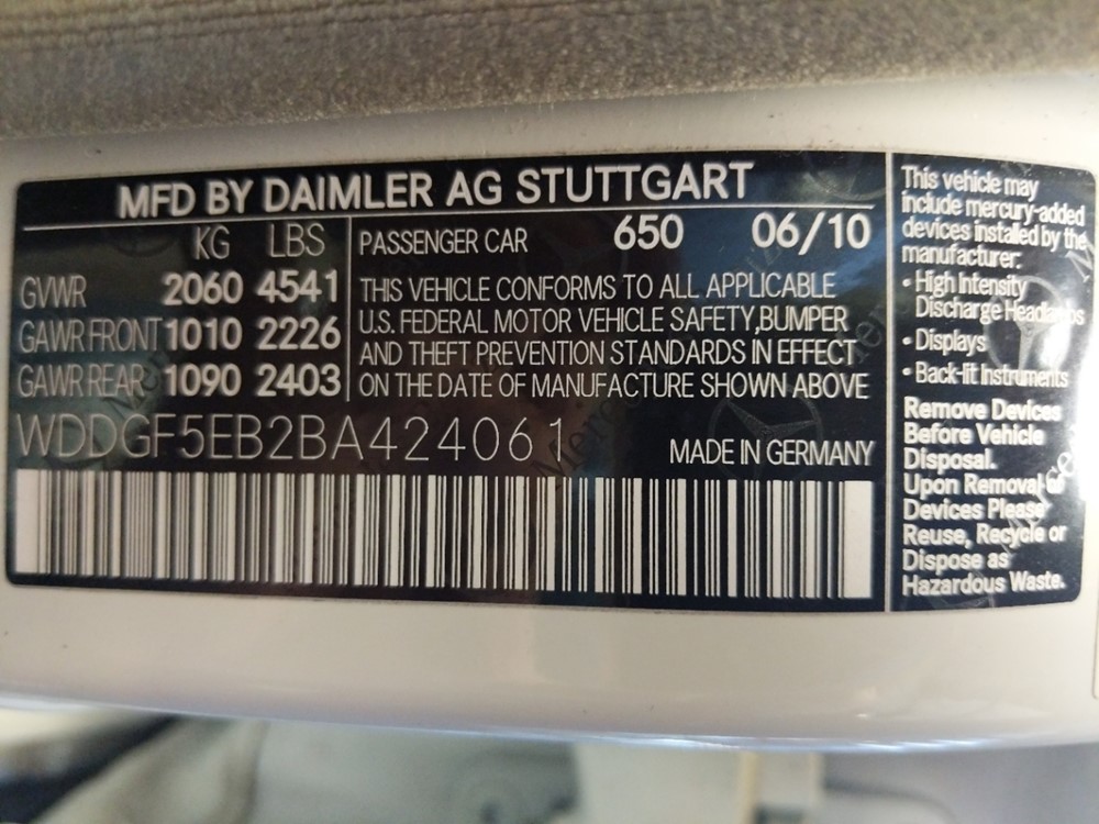 2011 Mercedes-Benz C300 - VIN Plate