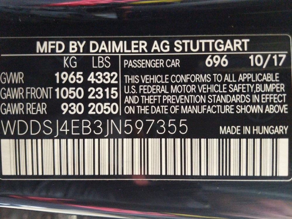 2018 Mercedes-Benz CLA250 - VIN Plate