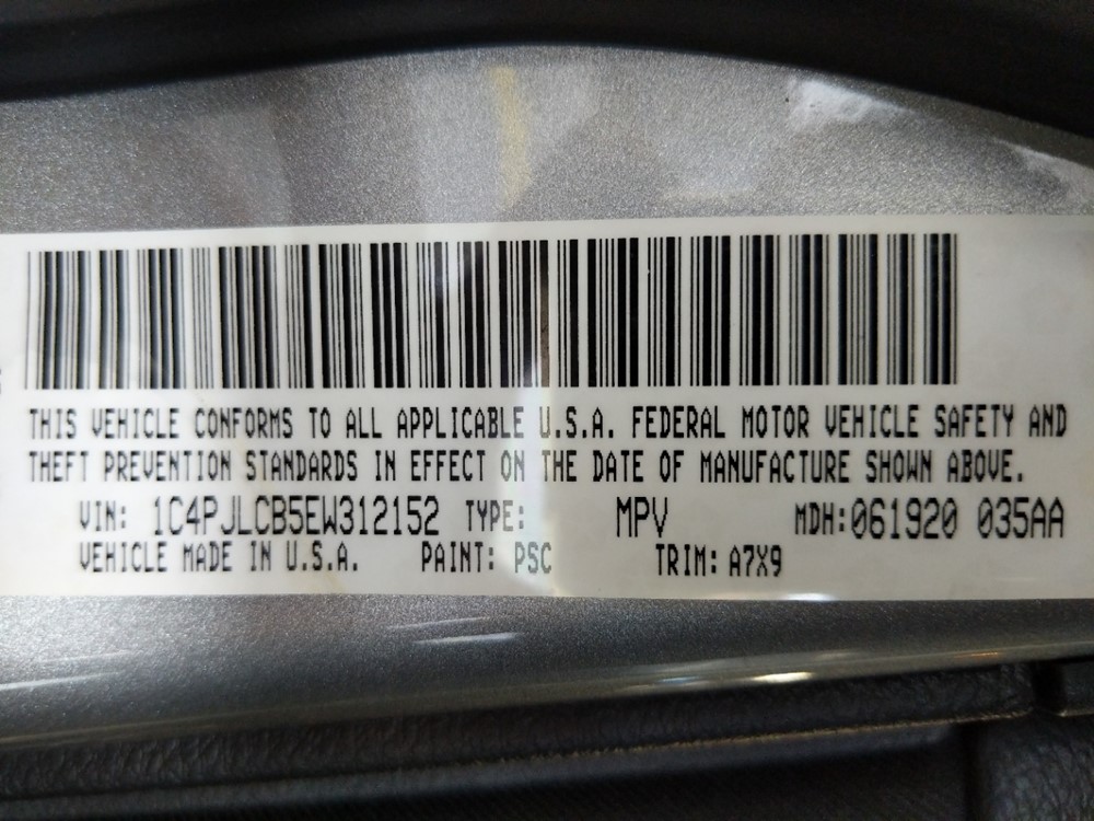 2014 Jeep Cherokee - VIN Plate