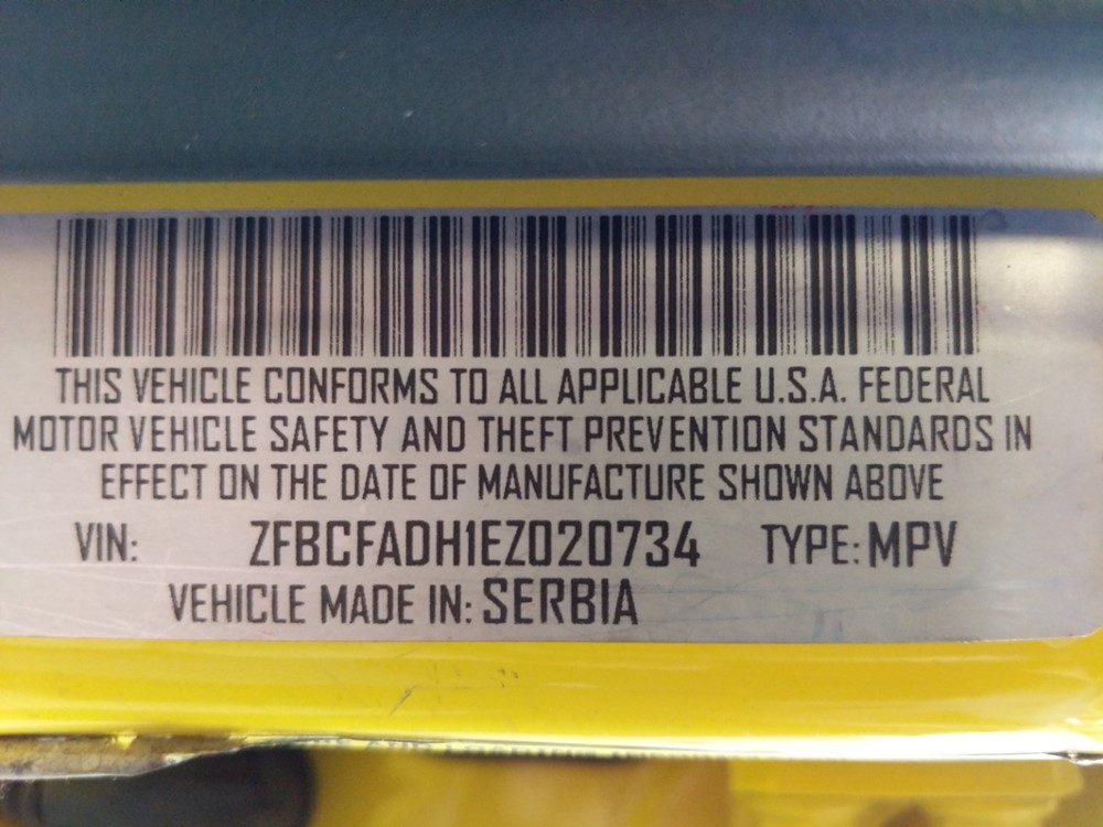 2014 FIAT 500L - VIN Plate
