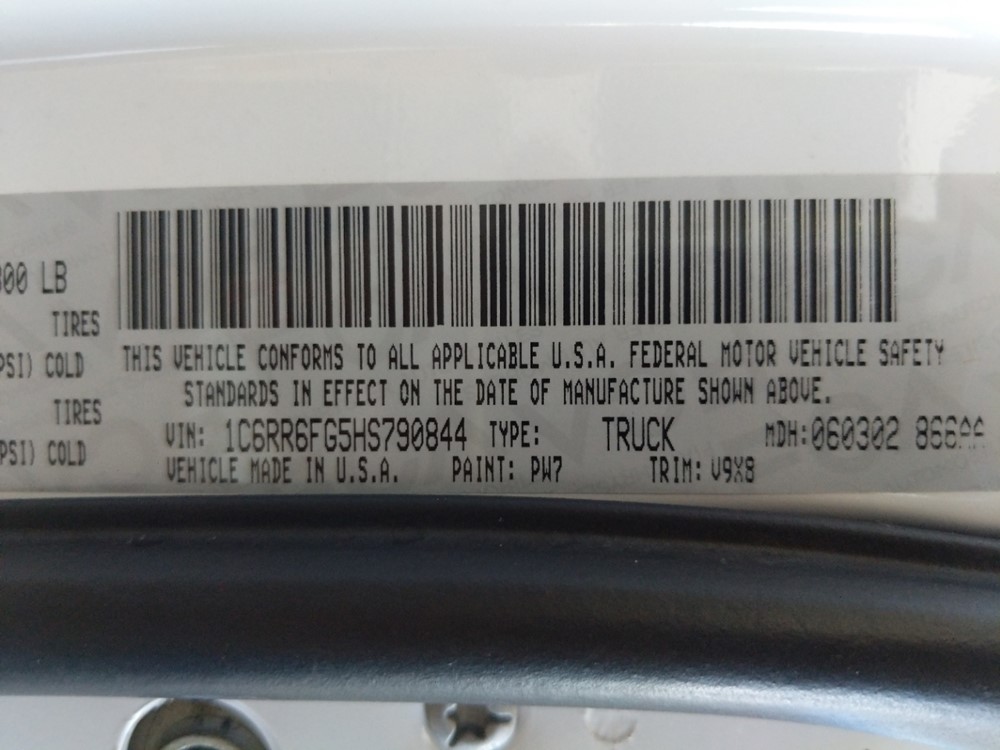 2017 Dodge Ram 1500 - VIN Plate