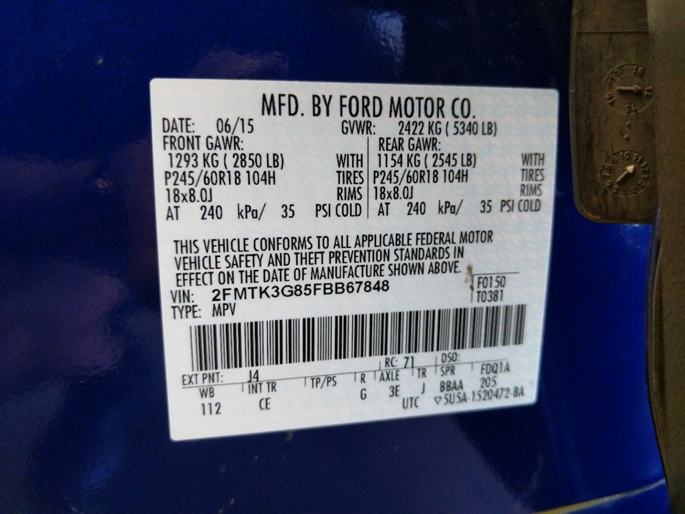 2015 Ford Edge - VIN Plate