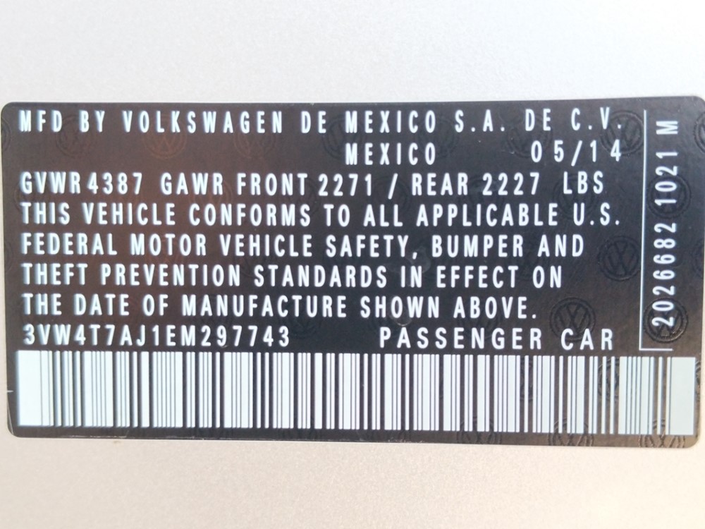 2014 Volkswagen Jetta - VIN Plate