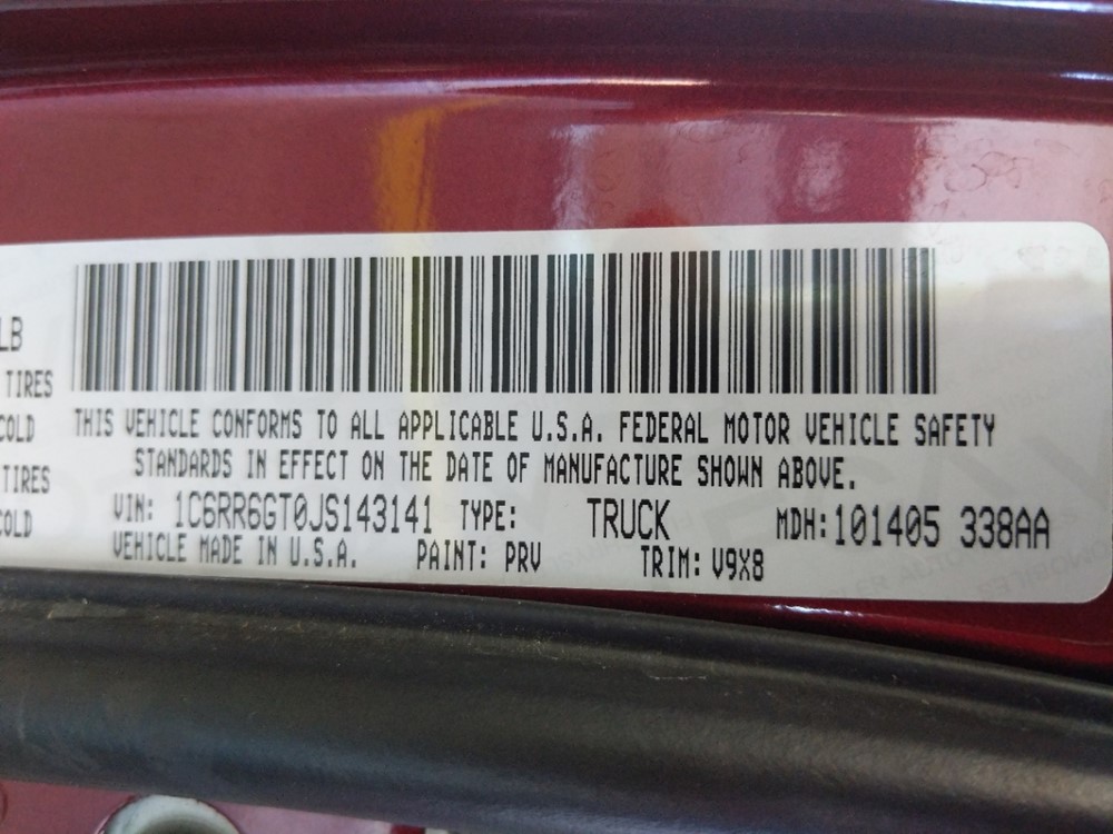 2018 Dodge Ram 1500 - VIN Plate