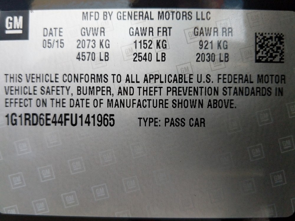 2015 Chevrolet Volt - VIN Plate