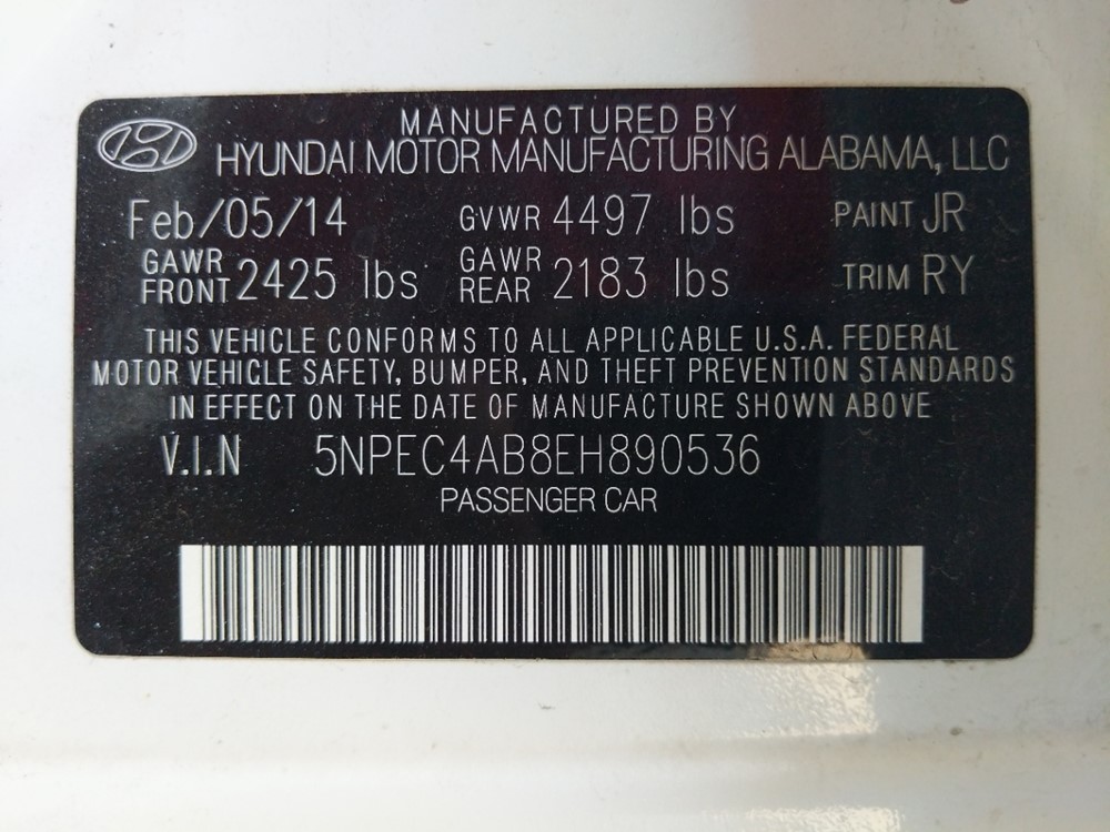 2014 Hyundai Sonata - VIN Plate