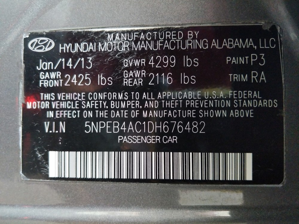 2013 Hyundai Sonata - VIN Plate