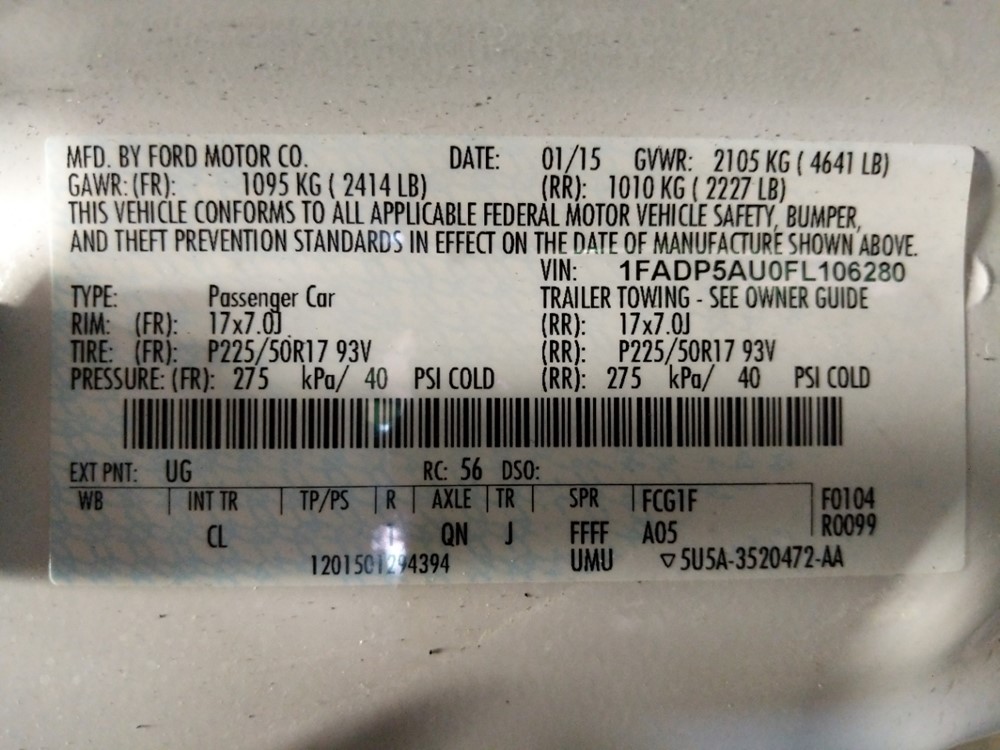 2015 Ford C-MAX - VIN Plate