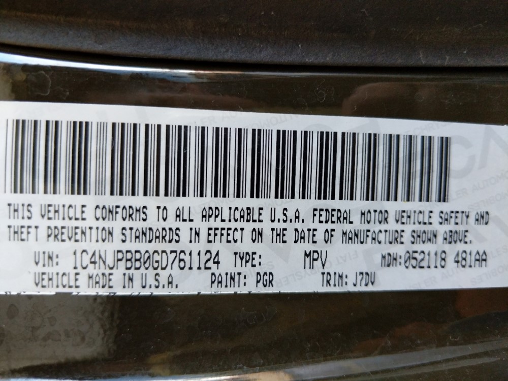 2016 Jeep Patriot - VIN Plate